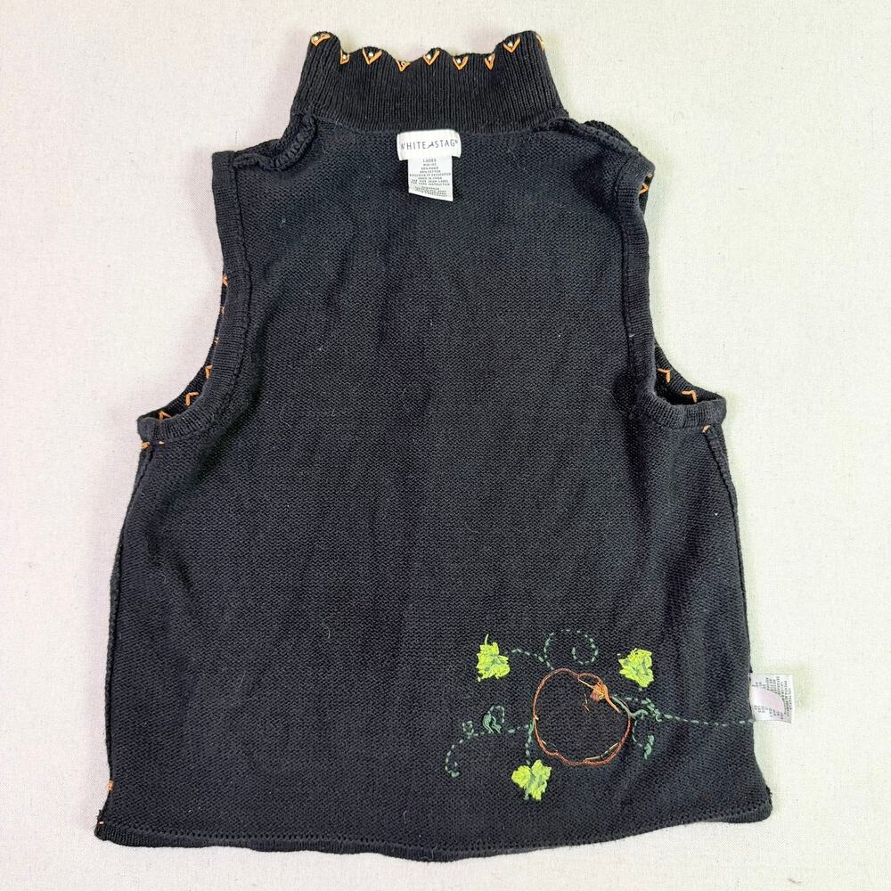 Vintage 90s Halloween Pumpkin Embroidered Beaded Sweater Vest Womens M Zip Front - Picture 13 of 14